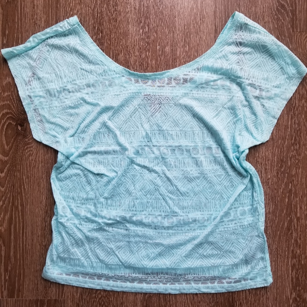 Forever 21 Light Blue Sheer Aztec Crop Top